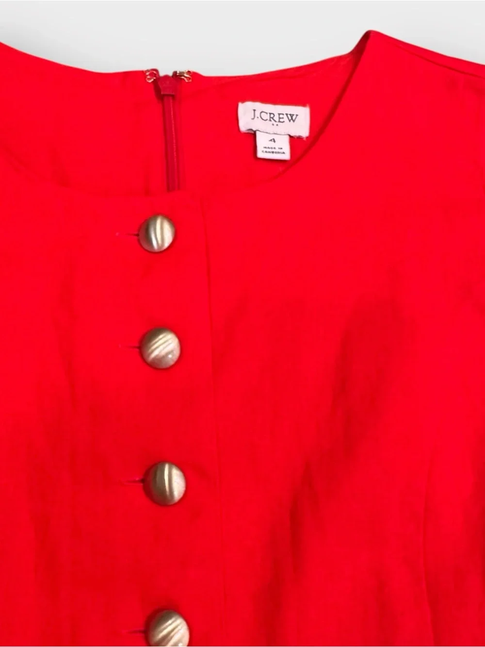 NWT J.Crew Red Linen Blend Military Button Shift Dress Size 4 Lightweight Summer